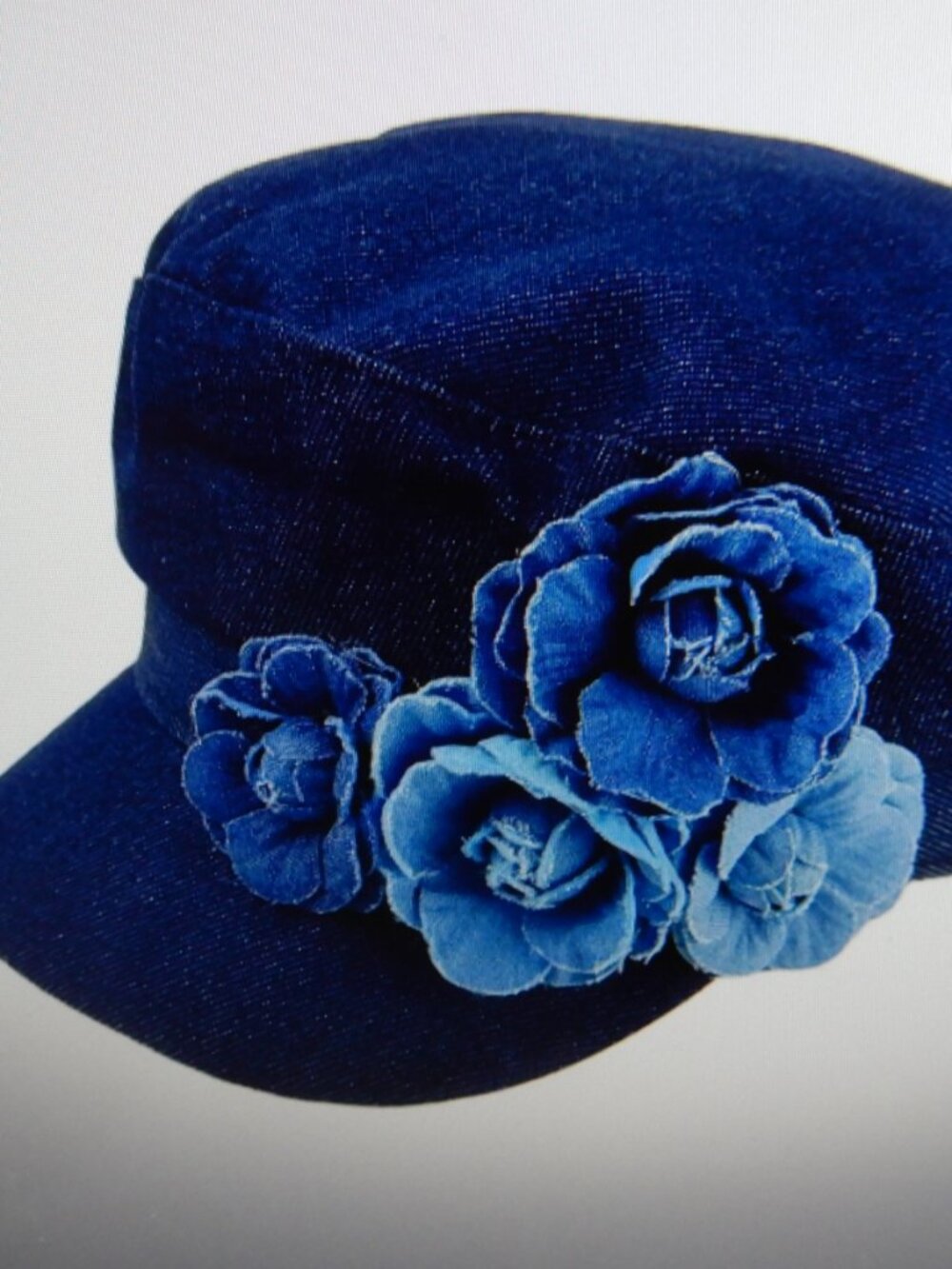 Women's Floral Blue Denim Newsboy Cap Handmade Flower Hat